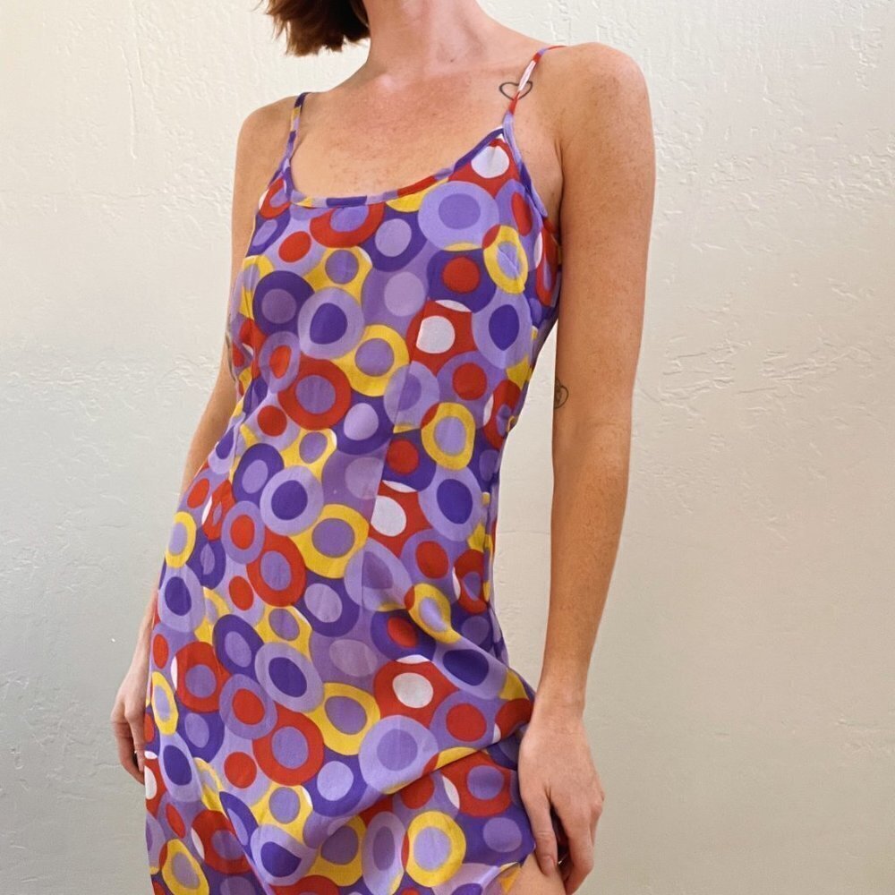 Vintage Y2K Abstract Dot Mini Mod Slip Dress - Picture 4 of 7